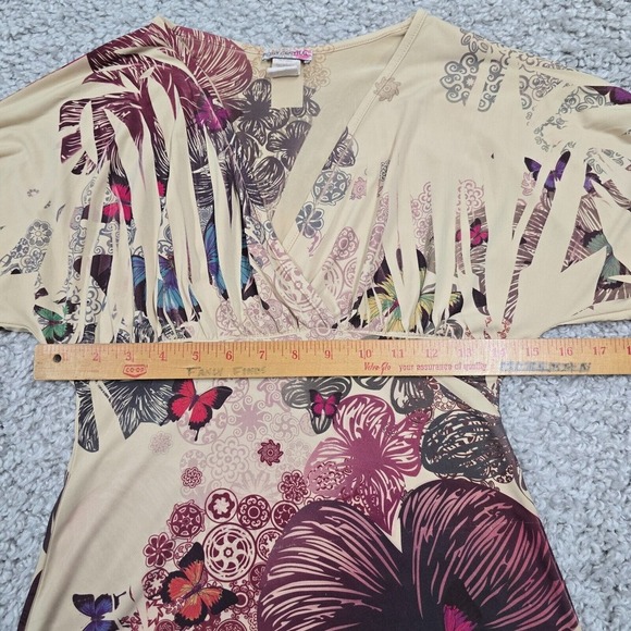 Body Central Babydoll Top Womens Medium Flowers Butterflies Stretch Y2K Festival - Picture 9 of 12